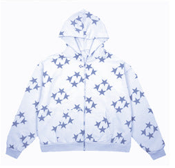 Star Print Zip-Up Streetwear Hoodie