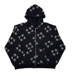 Star Print Zip-Up Streetwear Hoodie
