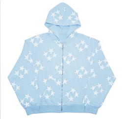 Star Print Zip-Up Streetwear Hoodie